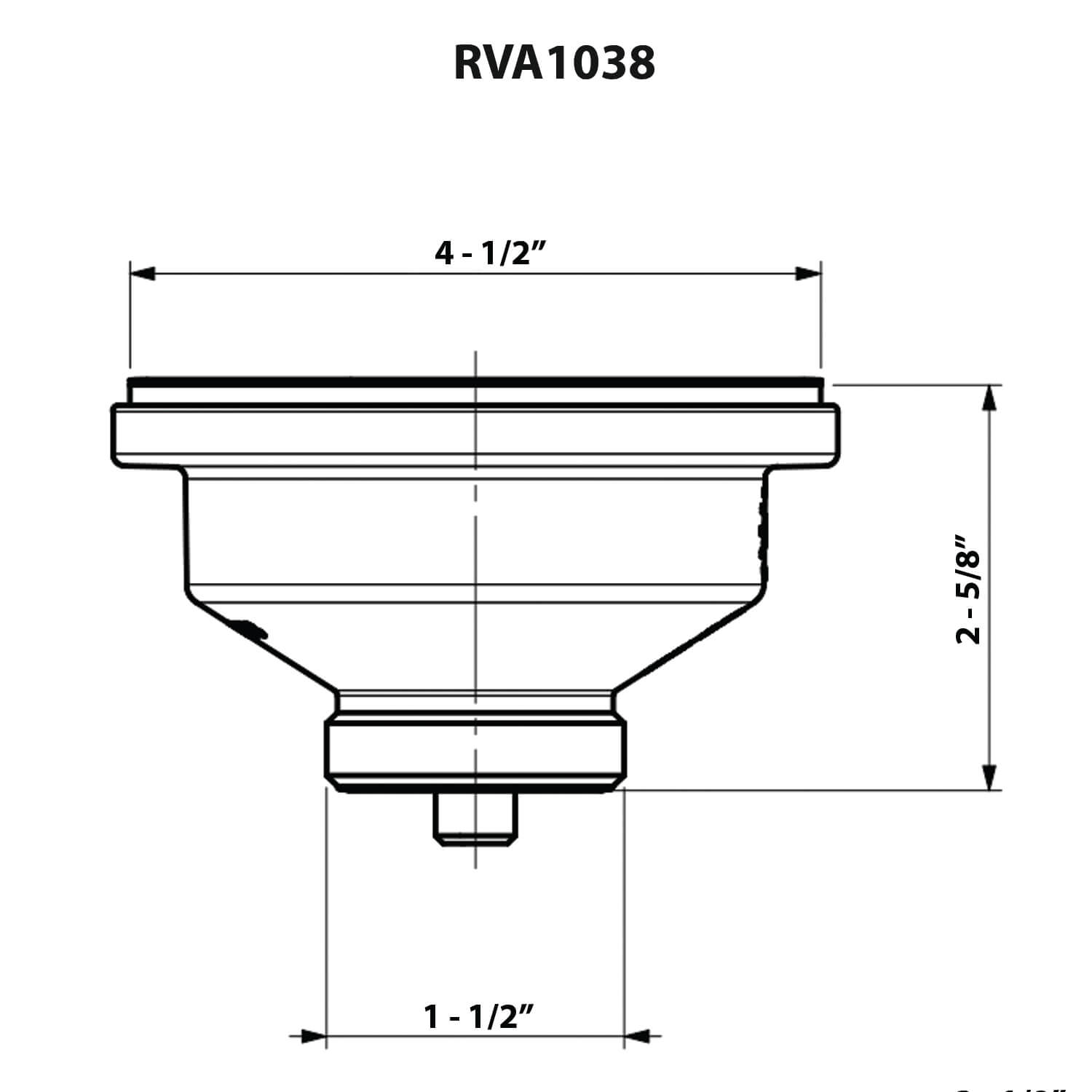 Dimensions Image for Ruvati Kitchen Sink Basket Strainer Drain Assembly - Matte White, RVA1038WH