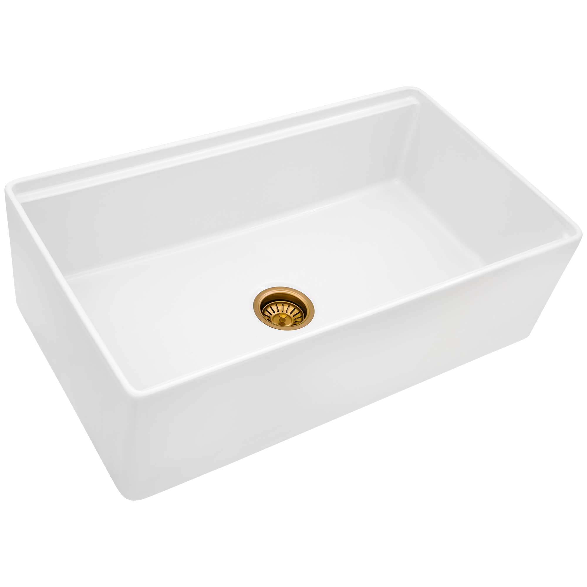 Alternative View of Ruvati Matte Gold Satin Brass Basket Strainer Drain Assembly for Thick Fireclay Sinks, Stainless Steel, Satin Brass Matte Gold, RVA1039GG