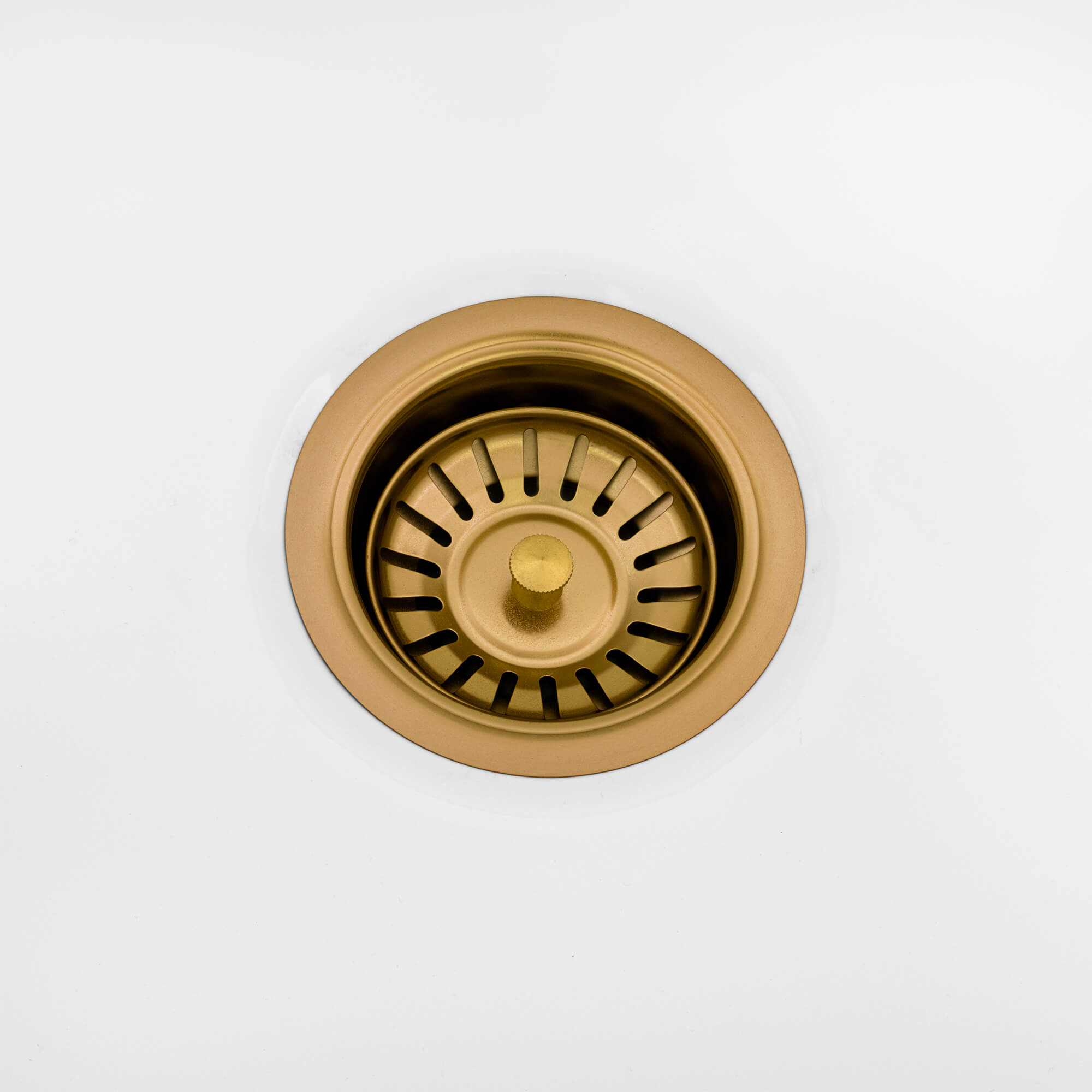 Alternative View of Ruvati Matte Gold Satin Brass Basket Strainer Drain Assembly for Thick Fireclay Sinks, Stainless Steel, Satin Brass Matte Gold, RVA1039GG