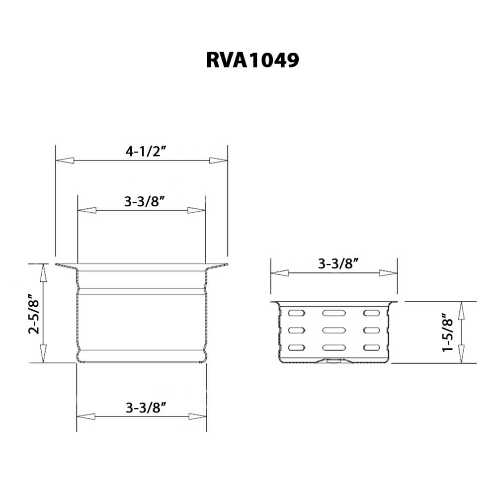 Dimensions Image for Ruvati Extended Garbage Disposal Flange Drain with Deep Basket Strainer Drain - Matte Gold Satin Brass, RVA1049GG