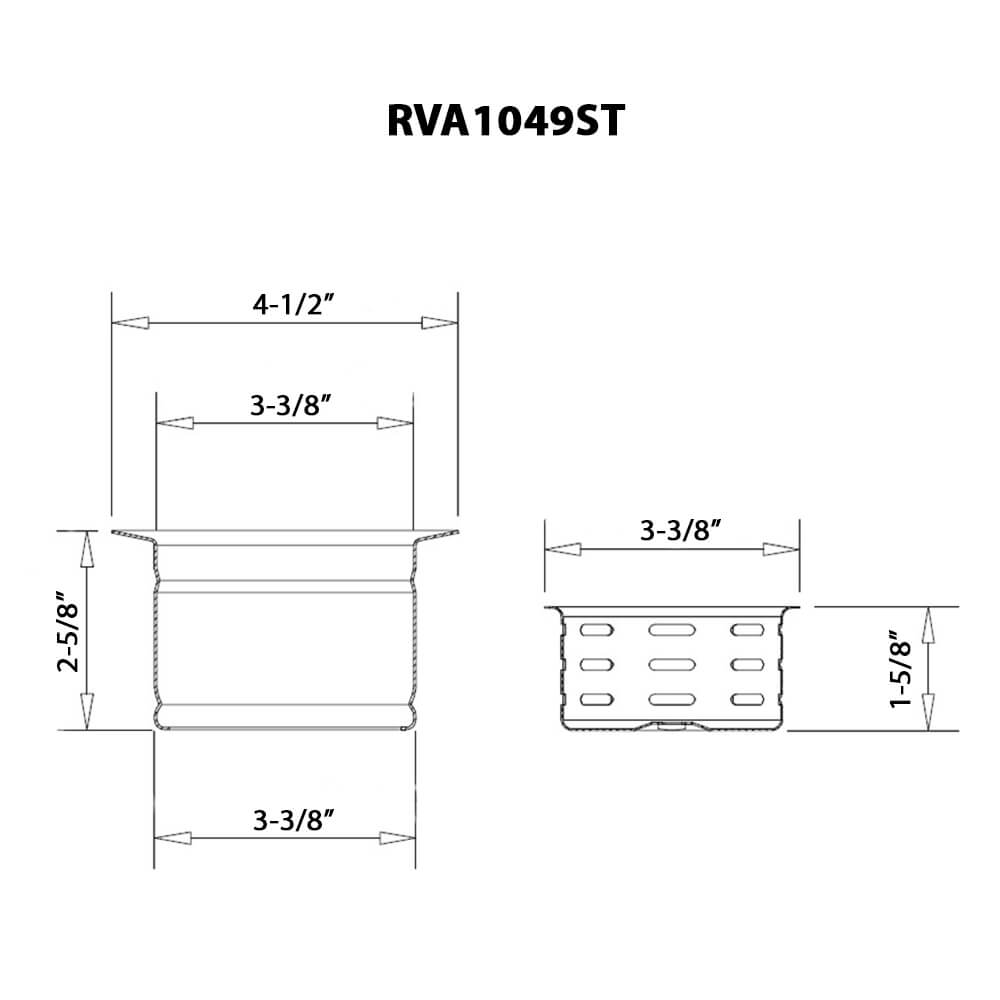 Dimensions Image for Ruvati Extended Garbage Disposal Flange Drain with Deep Basket Strainer Drain for Kitchen Sinks - Stainless Steel, RVA1049ST