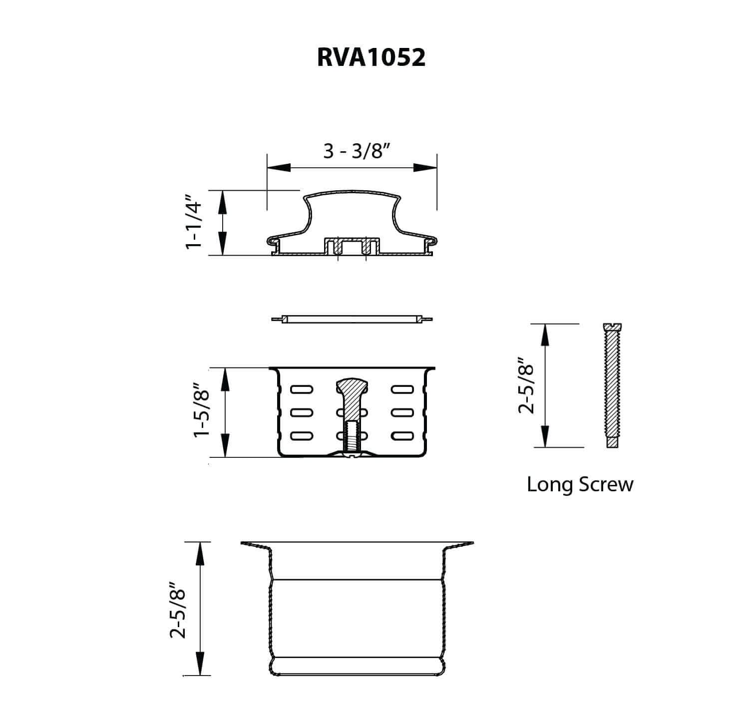 Dimensions Image for Ruvati Kitchen Sink Extended Garbage Disposal Flange with Deep Basket and Stopper, Gunmetal Black Stainless Steel, RVA1052BL