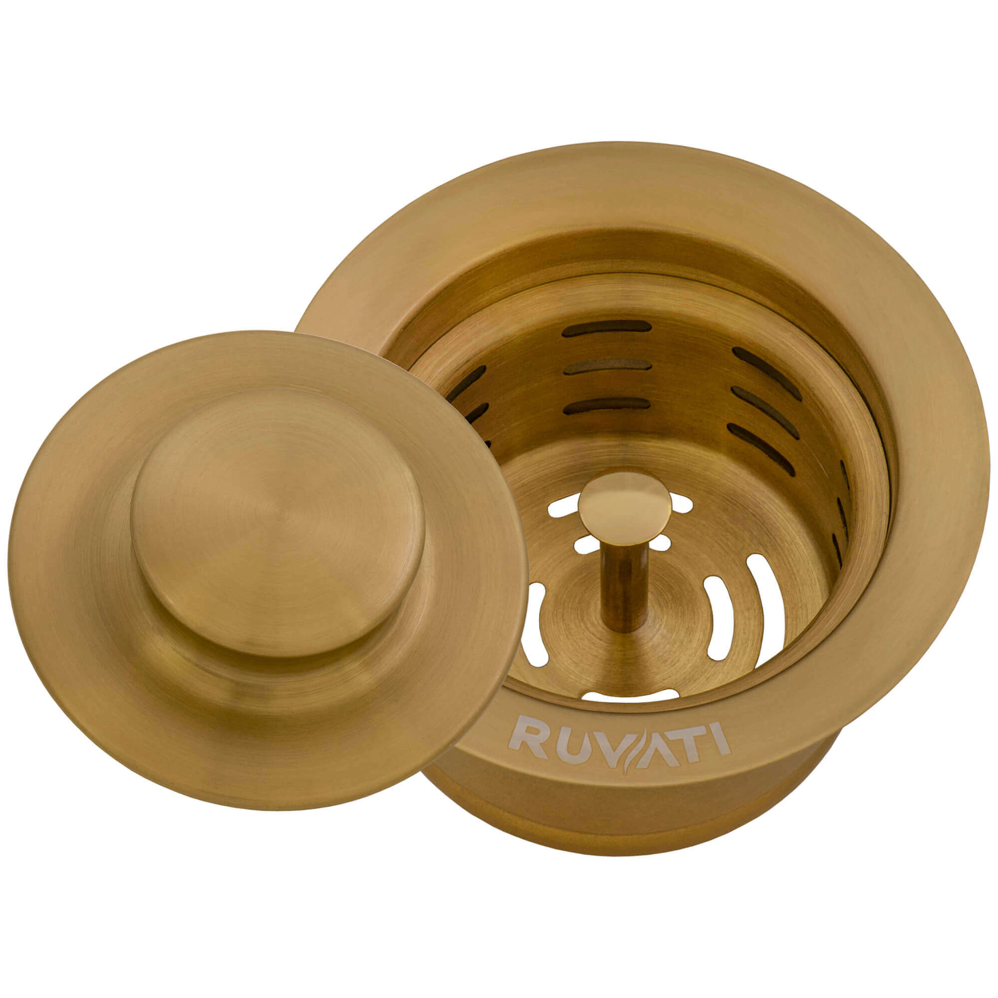 Alternative View of Ruvati Extended Garbage Disposal Flange Drain with Deep Basket and Stopper, Brushed Gold Satin Brass, Stainless Steel, Matte Gold Brass Tone, RVA1052GG