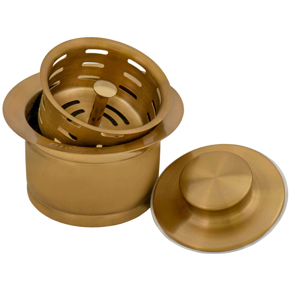 Main Image of Ruvati Extended Garbage Disposal Flange Drain with Deep Basket and Stopper, Brushed Gold Satin Brass, Stainless Steel, Matte Gold Brass Tone, RVA1052GG