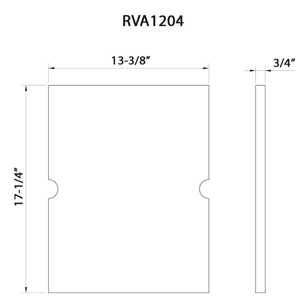 Dimensions Image for Ruvati 13-1/2 x 17 inch Solid Wood Replacement Cutting Board Sink Cover for RVH8304 workstation sink, RVA1204