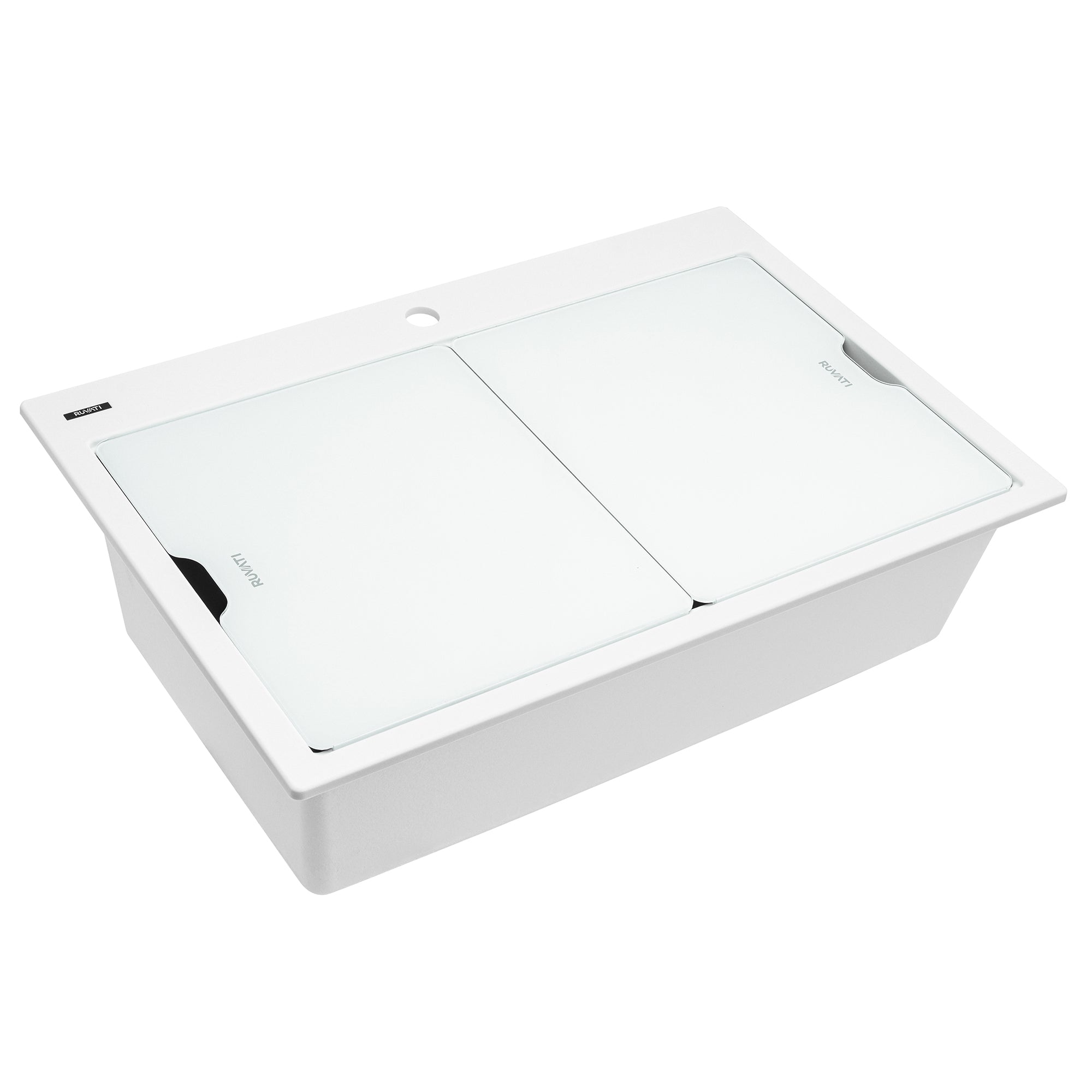 Ruvati LedgeFit 2-Piece White Glass Cutting Board and Sink Cover Set for Ruvati Workstation Sinks 17 x 15 inch, RVA1206GLW Product Image