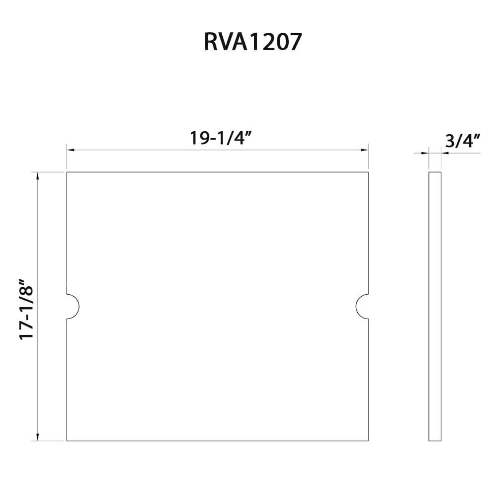 Dimensions Image for Ruvati 19 x 17 inch Solid Wood Replacement Cutting Board Sink Cover for RVH8307 workstation sink, RVA1207