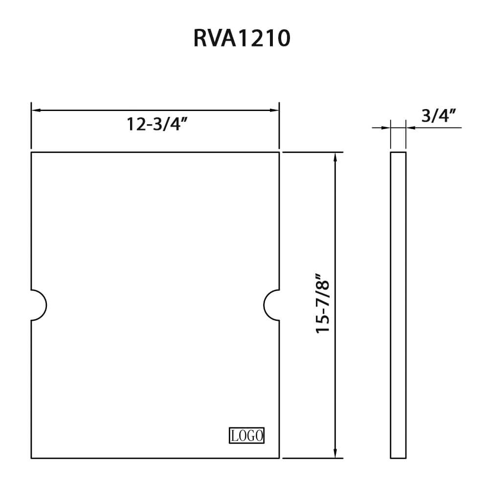 Dimensions Image for Ruvati 13 x 16 inch Solid Wood Replacement Cutting Board for RVH8210 and RVQ5210 workstation sinks, RVA1210