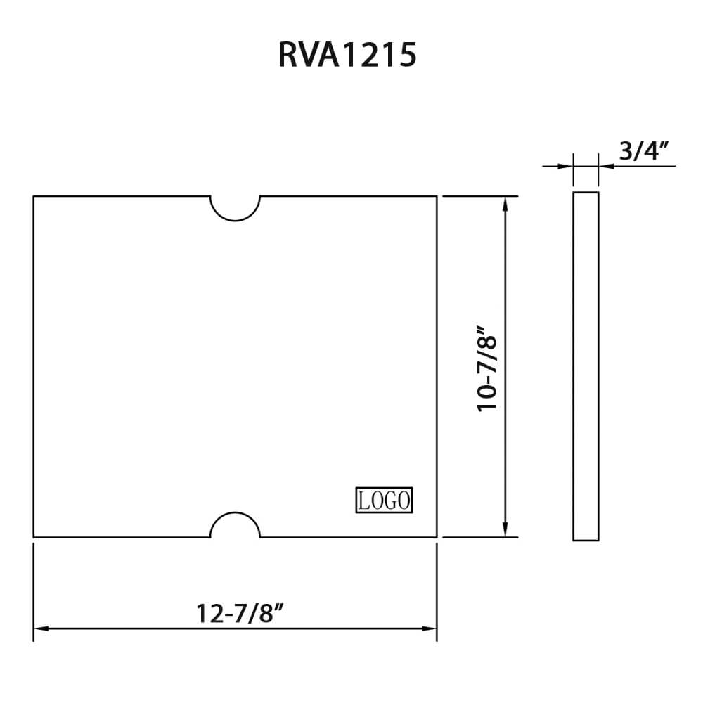 Dimensions Image for Ruvati 13 x 11 inch Solid Wood Replacement Cutting Board for RVH8215 and RVQ5215 workstation sinks, RVA1215