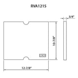 Dimensions for Ruvati 13 x 11 inch Solid Wood Replacement Cutting Board for RVH8215 and RVQ5215 workstation sinks, RVA1215
