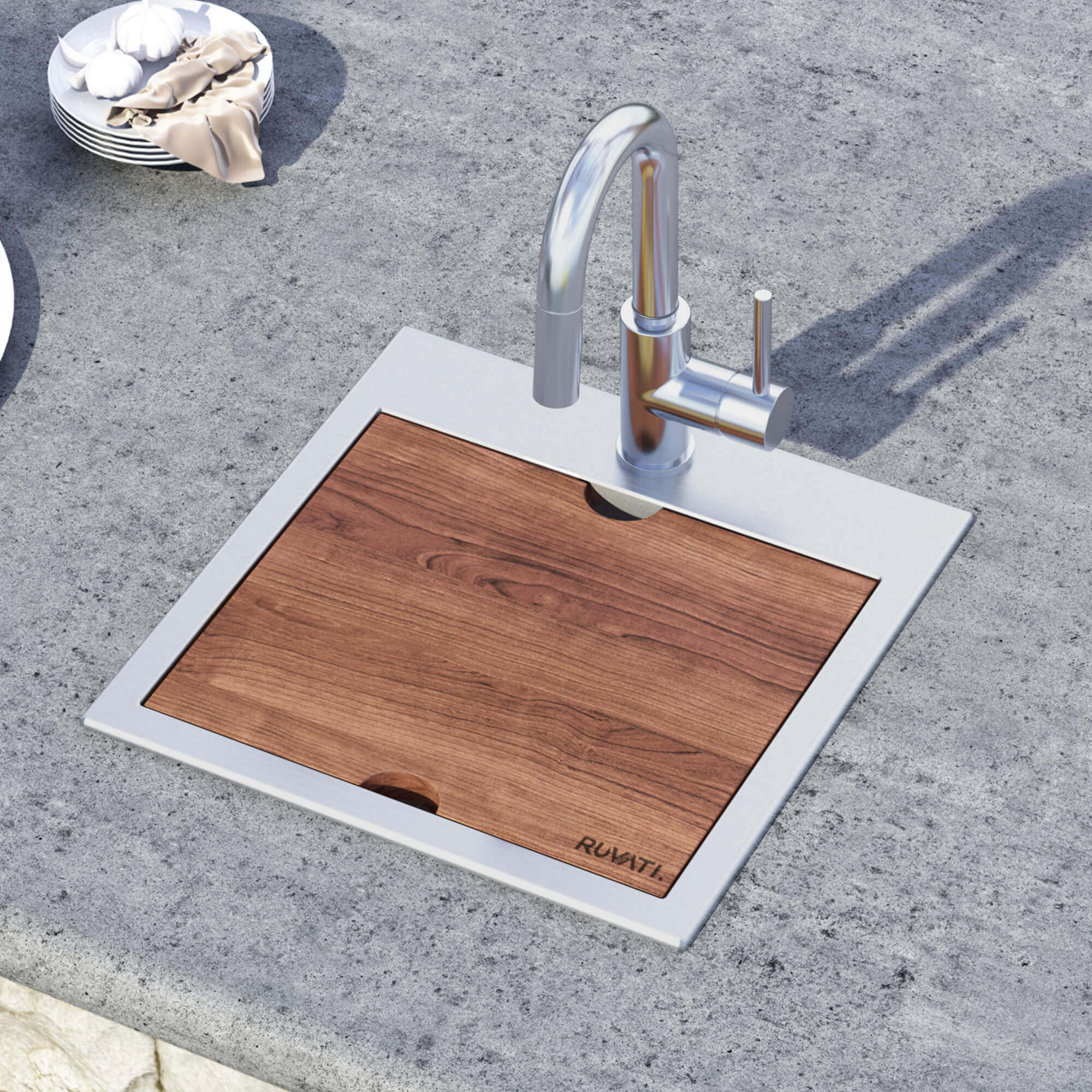Alternative View of Ruvati 13 x 11 inch Solid Wood Replacement Cutting Board for RVH8215 and RVQ5215 workstation sinks, RVA1215