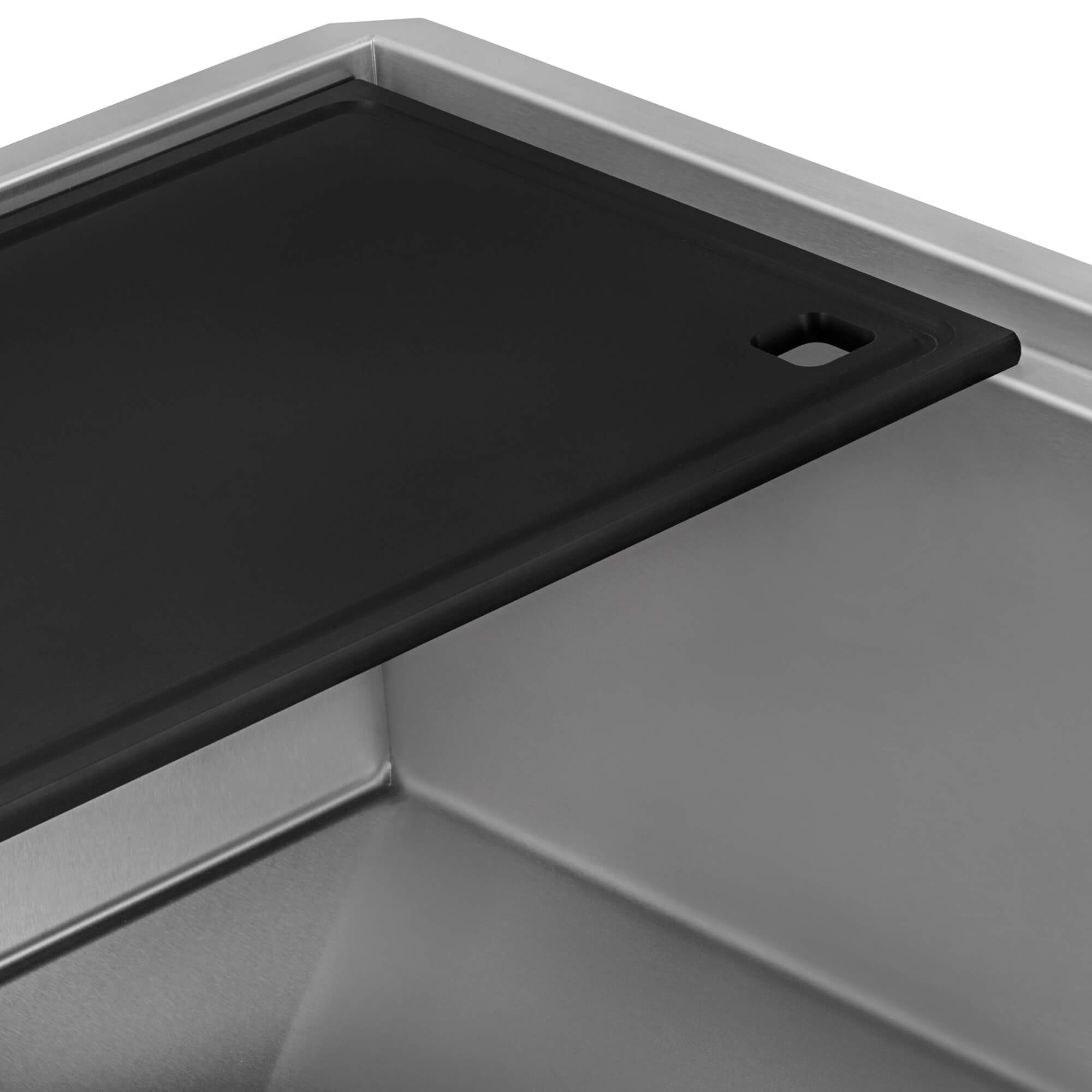 Alternate Image for Ruvati 17 x 11 inch LedgeFit Matte Black Composite Replacement Cutting Board for Ruvati Workstation Sinks, Solid Composite, RVA1217BWC