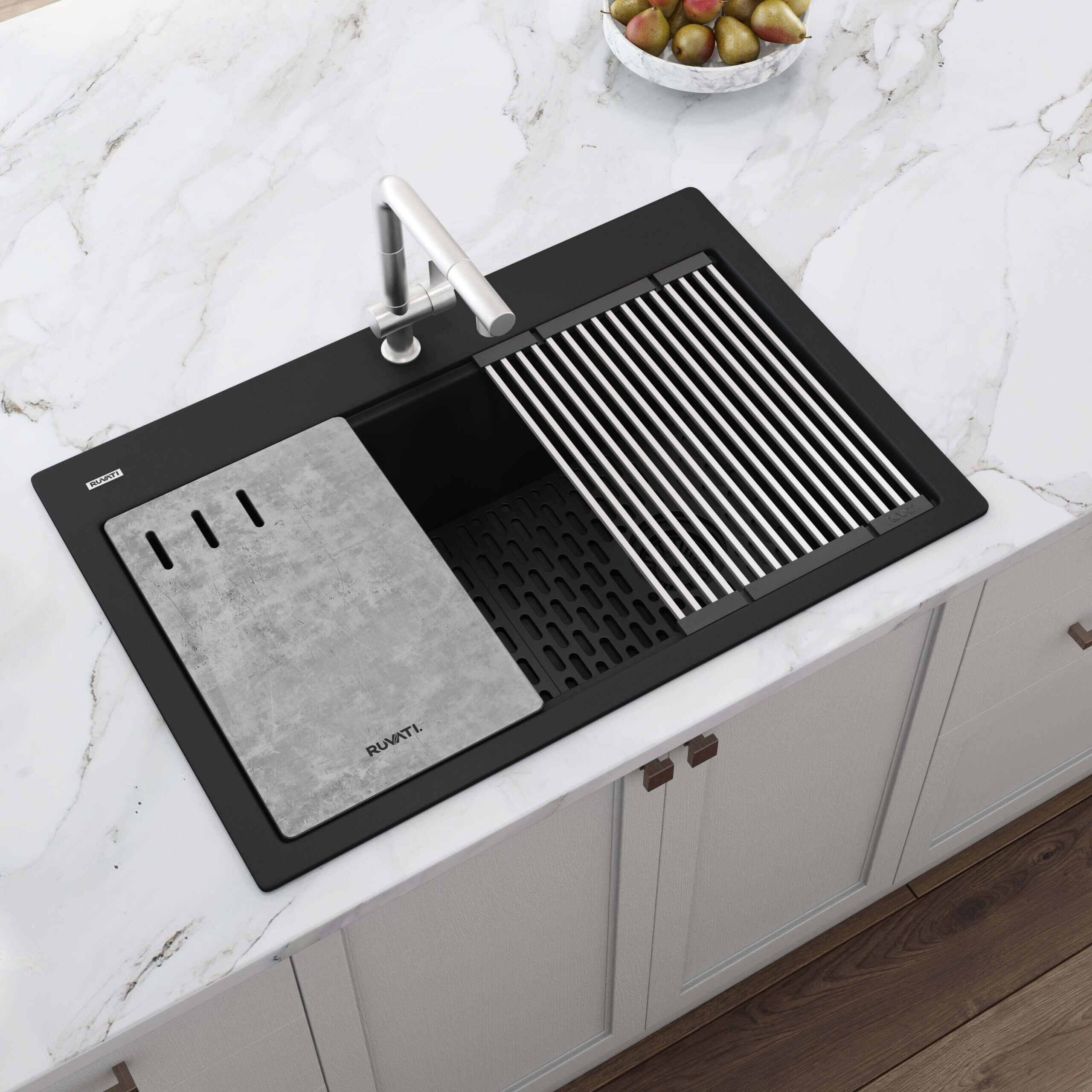 Alternative View of Ruvati LedgeFit 17 x 11 inch Textured Concrete Finish Cutting Board for Ruvati LedgeFit Workstation Sinks, Composite, RVA1217CR
