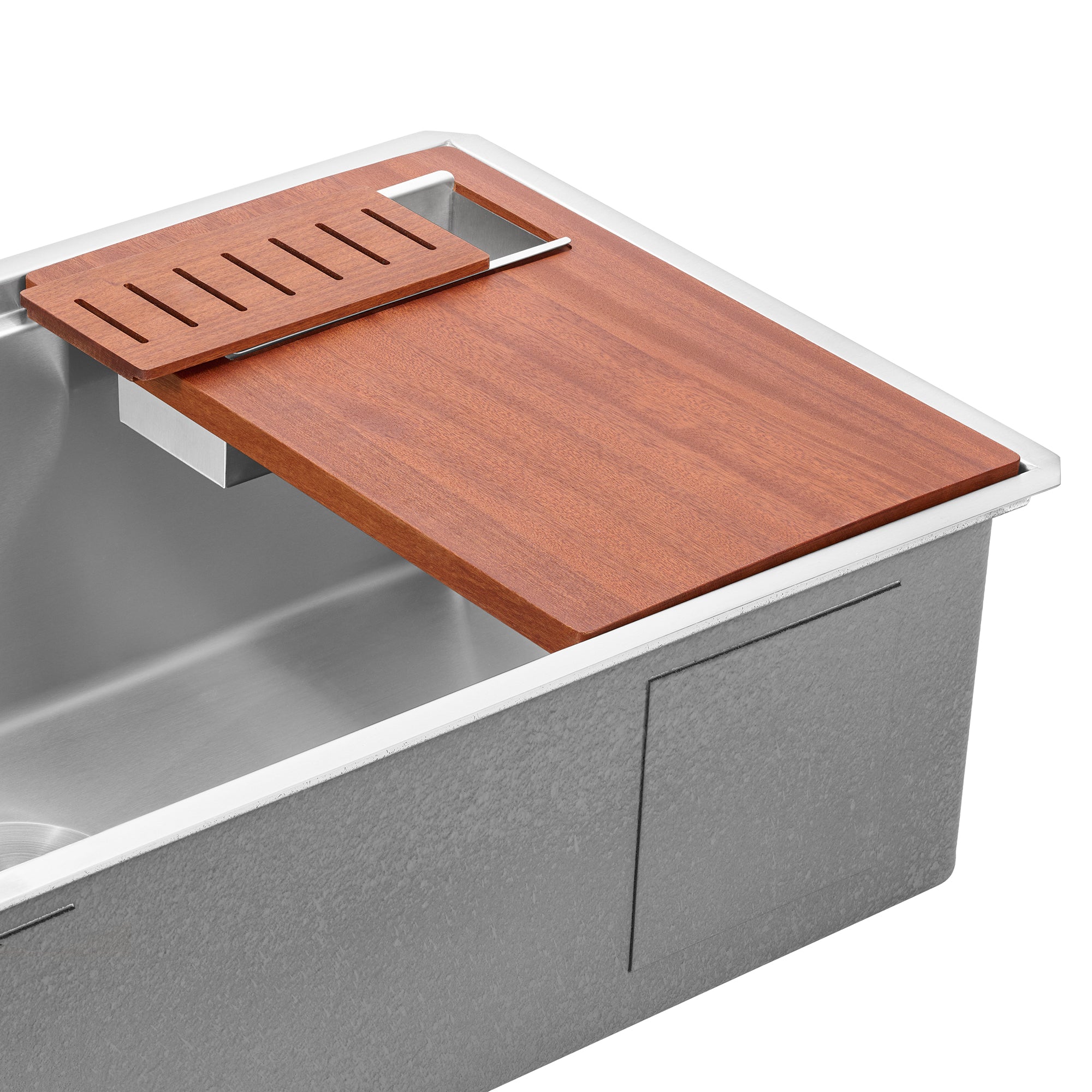 Ruvati LedgeFit Cutting Board with Colander Insert Workstation Sink Accessory, Stainless Steel / Wood, RVA1220 Product Image