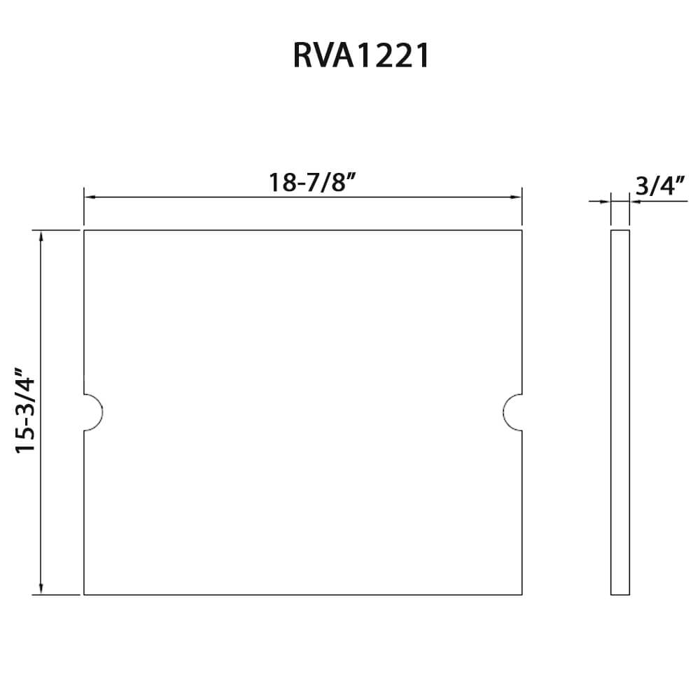 Dimensions Image for Ruvati 19 x 16 inch Solid Wood Replacement Cutting Board Sink Cover for RVH8221 workstation sink, RVA1221
