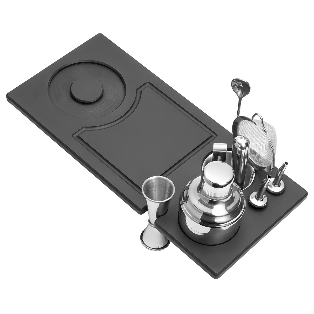 Ruvati LedgeFit Bartender's Board Mixology Drink Cocktail Shaker Workstation Sink Accessory in Black Composite, Stainless Steel / Solid Composite, RVA1236BWC