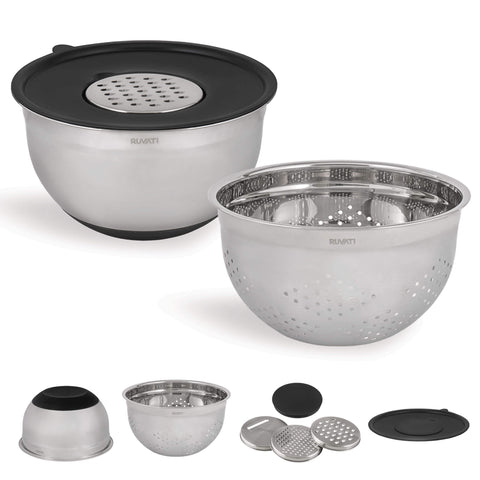 Main Image of Ruvati 5 quart mixing bowl and colander set with grater attachments (6 piece set), RVA1255