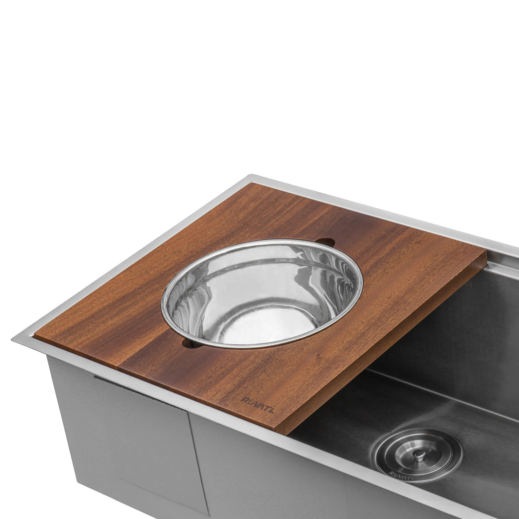 Alternative View of Ruvati Wood Platform with Mixing Bowl and Colander (complete set) for Workstation Sinks, RVA1288