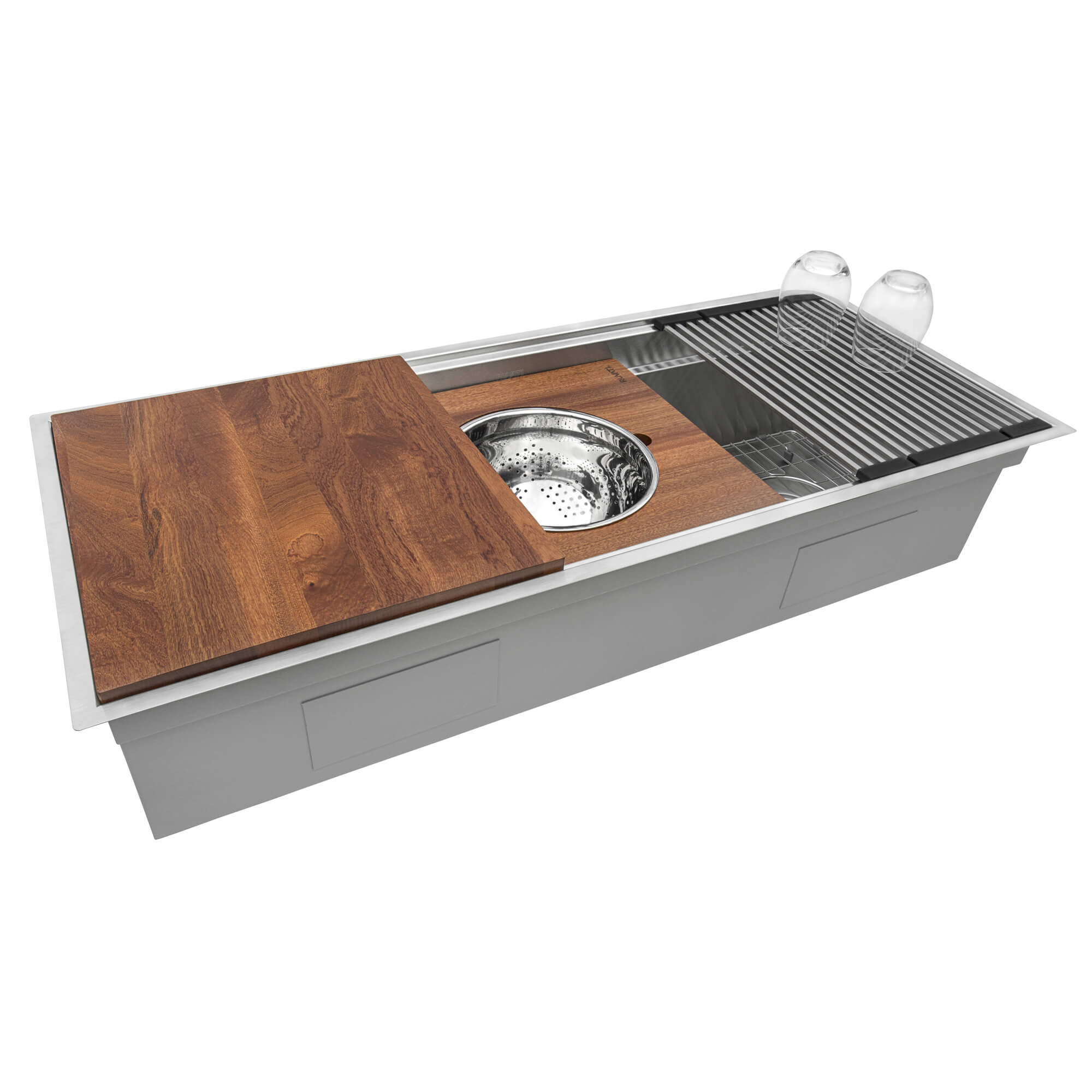 Alternative View of Ruvati Wood Platform with Mixing Bowl and Colander (complete set) for Workstation Sinks, RVA1288