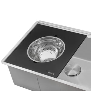 Alternate Image for Ruvati LedgeFit Mixing Bowl and Colander with Black Composite Platform (complete set) for Workstation Sinks, Solid Composite / Stainless Steel, Matte Black, RVA1288BWC