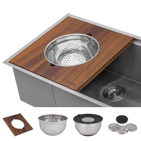 Main Image of Ruvati Wood Platform with Mixing Bowl and Colander (complete set) for Workstation Sinks, RVA1288