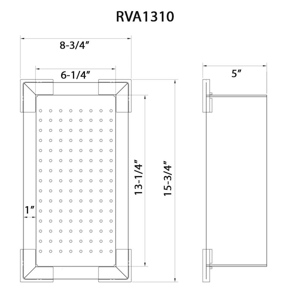 Dimensions Image for Ruvati replacement colander for RVH8210, RVH8221, RVH8222, RVH8333, RVQ5210 sink - Stainless Steel, RVA1310
