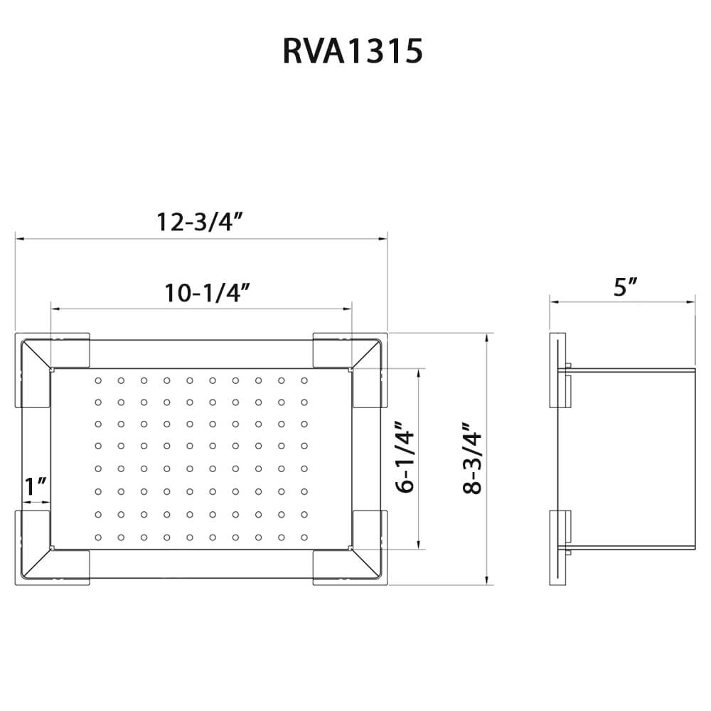 Dimensions Image for Ruvati replacement colander for RVH8215 sink - Stainless Steel with Plastic Corners, RVA1315