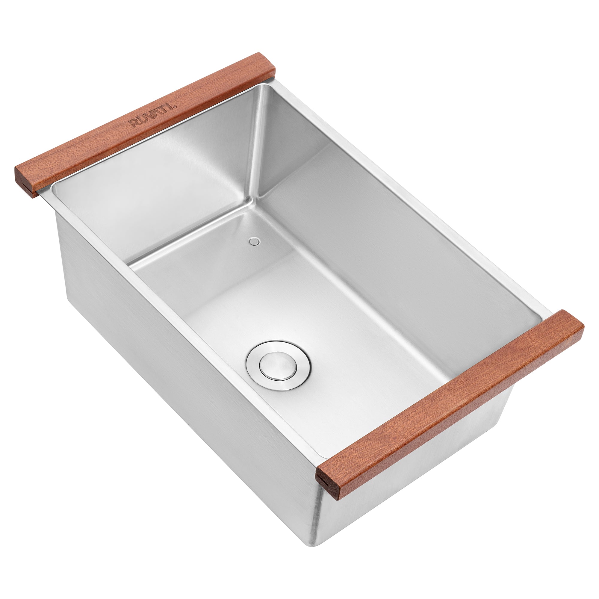 Ruvati LedgeFit Dish Soaking Tub Add-on Bowl Hanging Workstation Sink Accessory, Stainless Steel / Wood, RVA1320