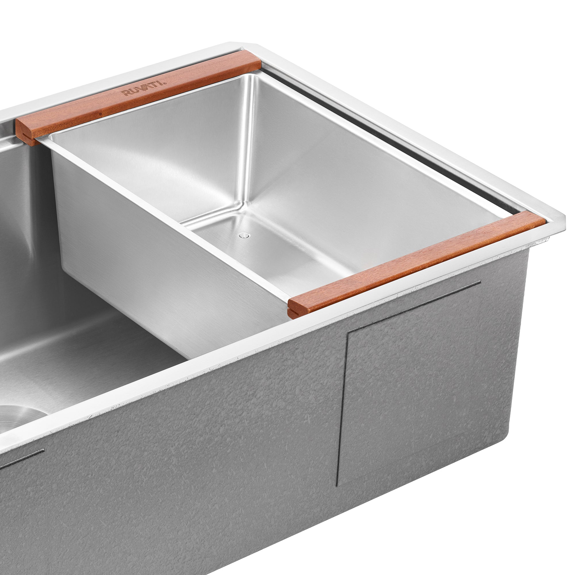 Ruvati LedgeFit Dish Soaking Tub Add-on Bowl Hanging Workstation Sink Accessory, Stainless Steel / Wood, RVA1320 Product Image