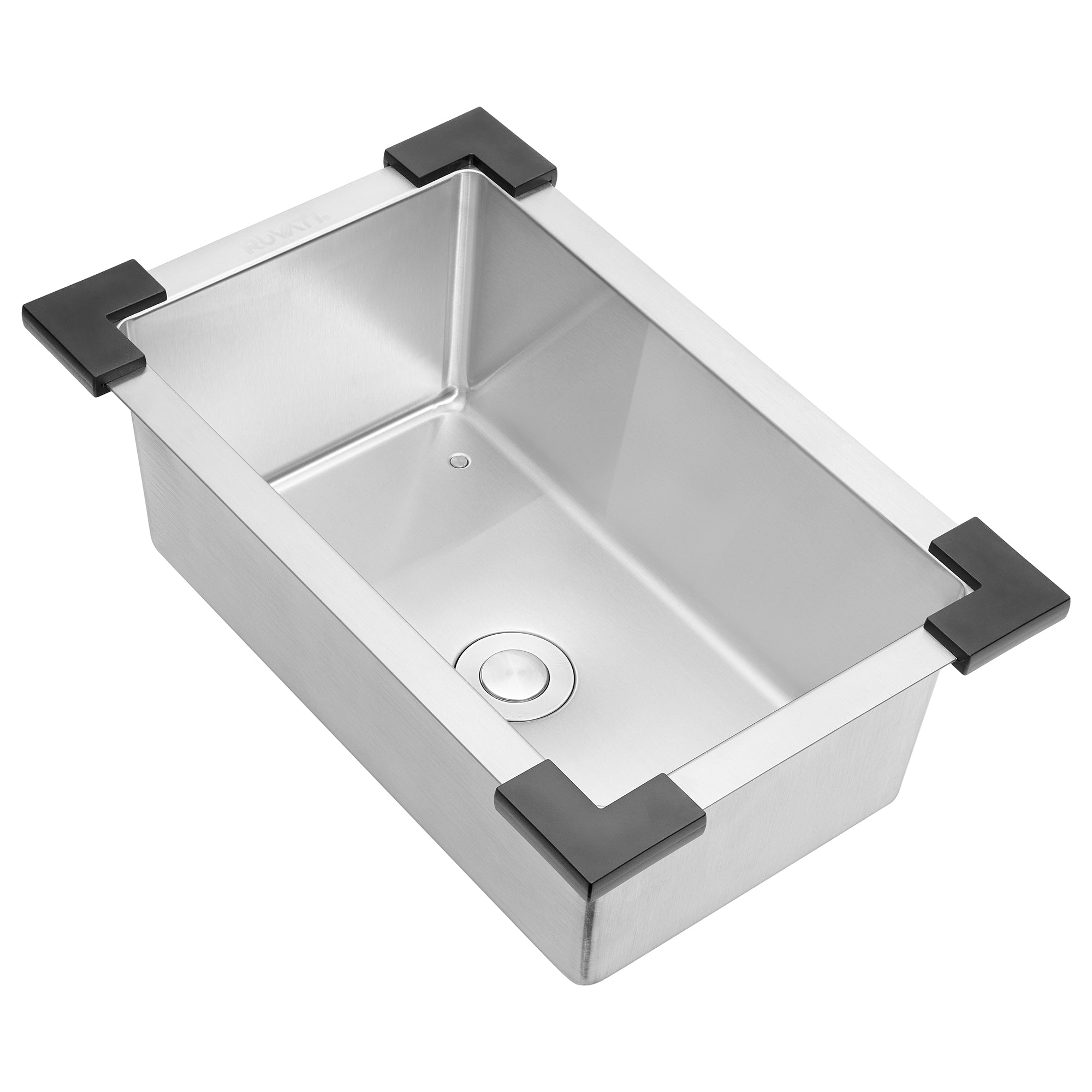 Ruvati LedgeFit Dish Soaking Tub Add-on Bowl Hanging Workstation Sink Accessory in Black Composite, Stainless Steel / Solid Composite, RVA1320BWC