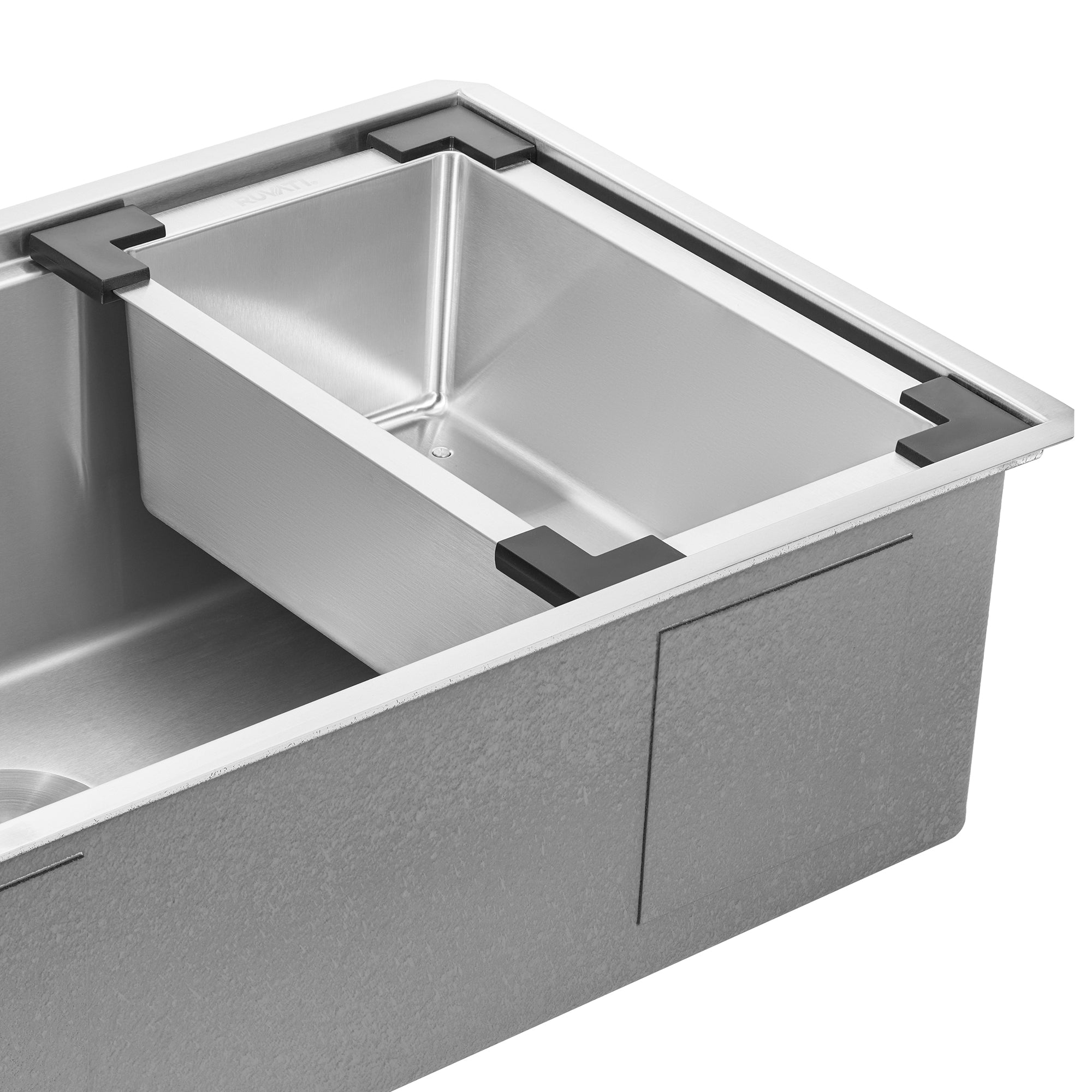 Ruvati LedgeFit Dish Soaking Tub Add-on Bowl Hanging Workstation Sink Accessory, Stainless Steel / Wood, RVA1320 Product Image