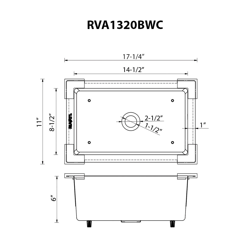 Ruvati LedgeFit Dish Soaking Tub Add-on Bowl Hanging Workstation Sink Accessory in Black Composite, Stainless Steel / Solid Composite, RVA1320BWC Product Image