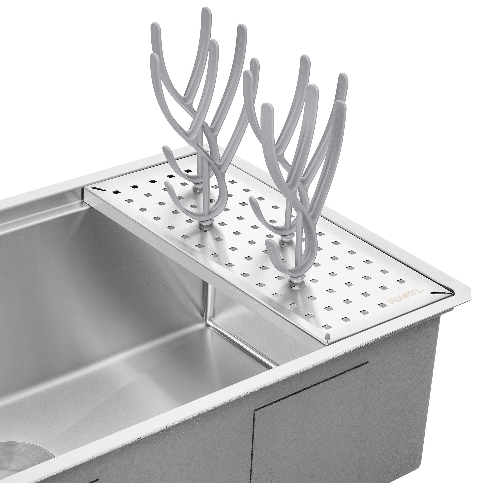 Ruvati LedgeFit Baby Bottle Holder Glass Cup Drying Rack Workstation Sink Sliding Accessory, Stainless Steel, RVA1329 Product Image