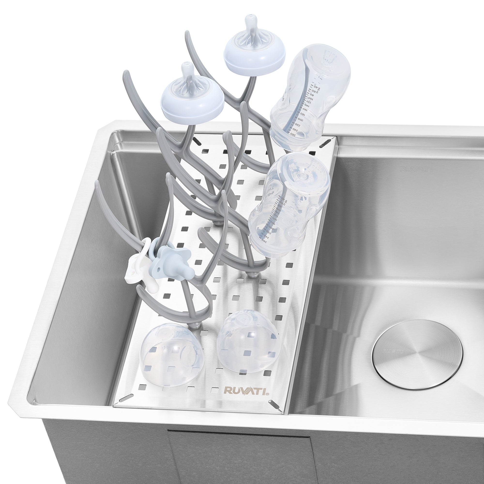 Ruvati LedgeFit Baby Bottle Holder Glass Cup Drying Rack Workstation Sink Sliding Accessory, Stainless Steel, RVA1329 Product Image
