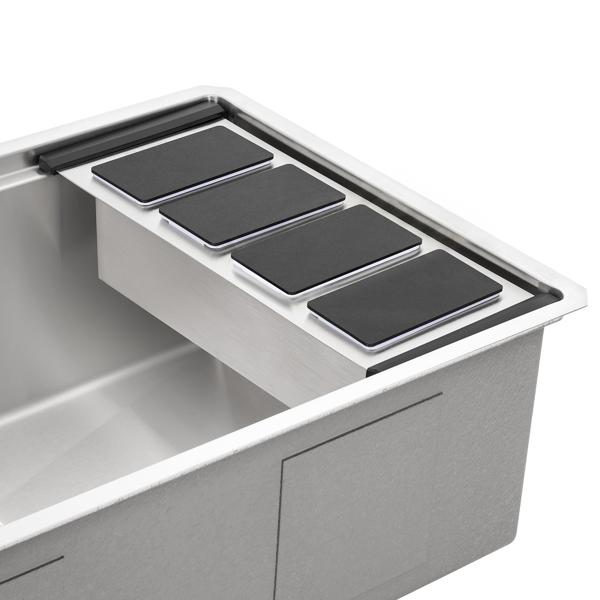 Ruvati LedgeFit Ice Chilled Condiment Tray Mixology Cocktail Bartender Bowl with Solid Hardwood Covers Workstation Sink Accessory, Stainless Steel / Wood / Plastic, RVA1378 Product Image