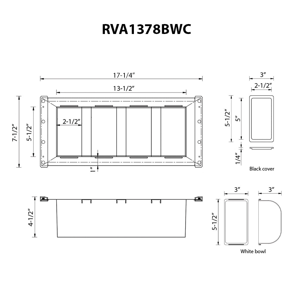 Ruvati LedgeFit Ice Chilled Condiment Tray Cocktail Bartender Bowl with Black Composite Covers Workstation Sink Accessory- Stainless Steel / Solid Composite / Plastic, RVA1378BWC Product Image