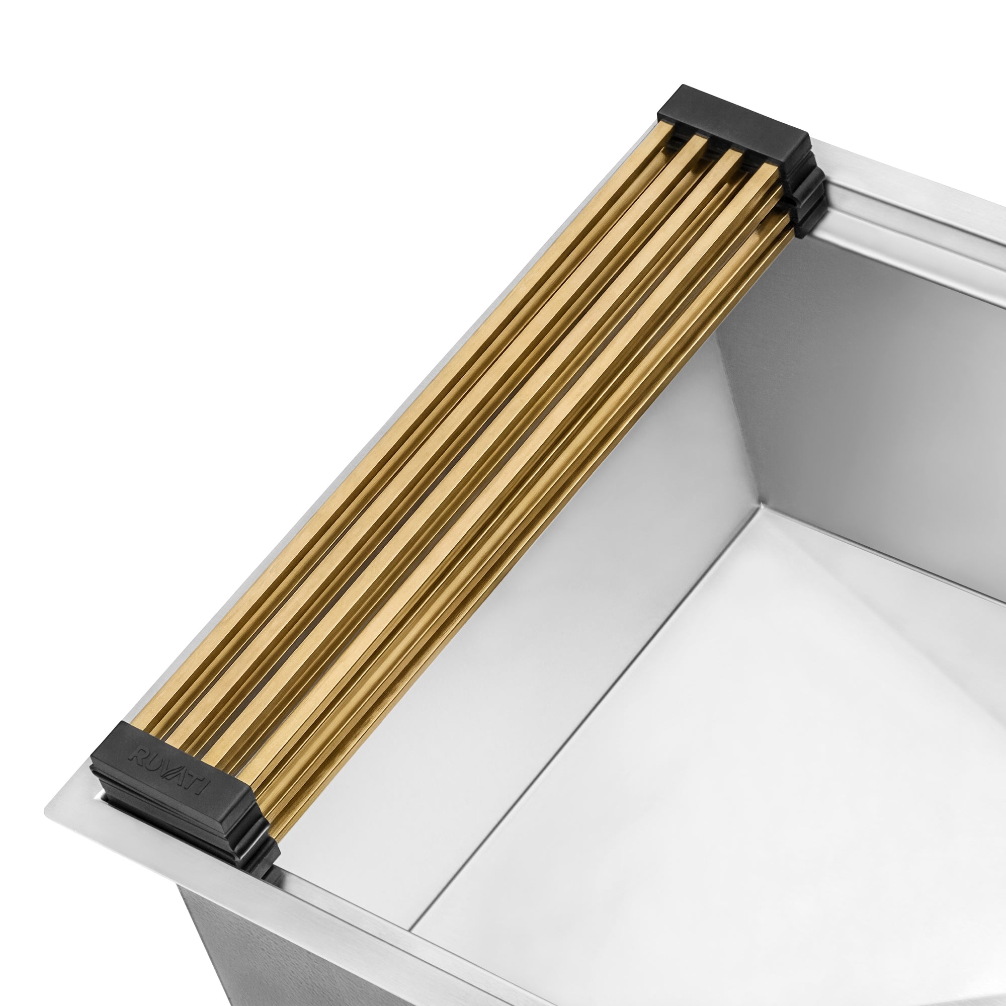 Ruvati LedgeFit Foldable Drying Rack Roll up Workstation Sinks Accessory in Brushed Gold, Stainless Steel / Silicone, RVA1395GG Product Image