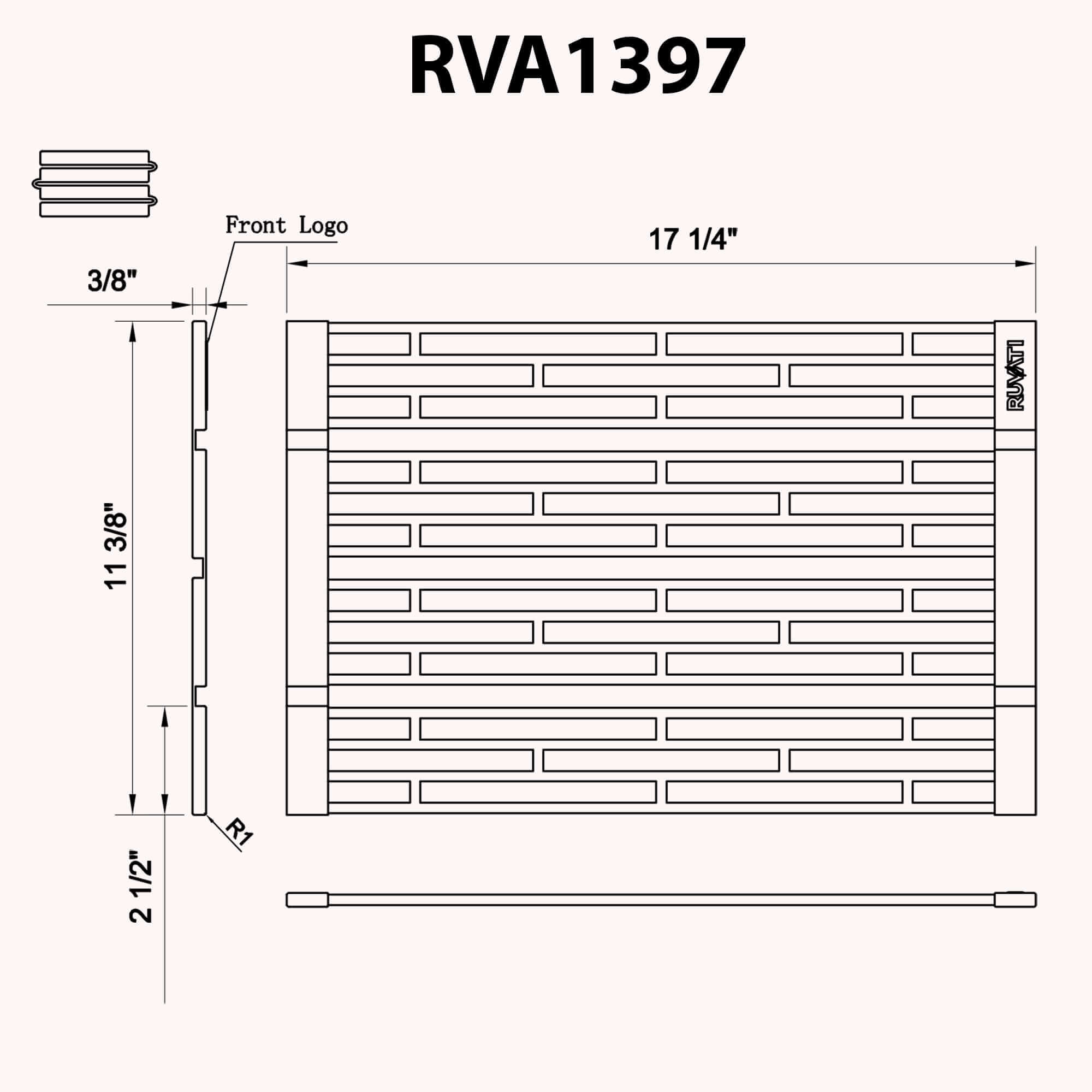 Dimensions Image for Ruvati LedgeFit Black Silicone Foldable Drying Rack for Workstation Sinks Trivet Window Pane Design, Stainless Steel / Silicone, Matte Black, RVA1397