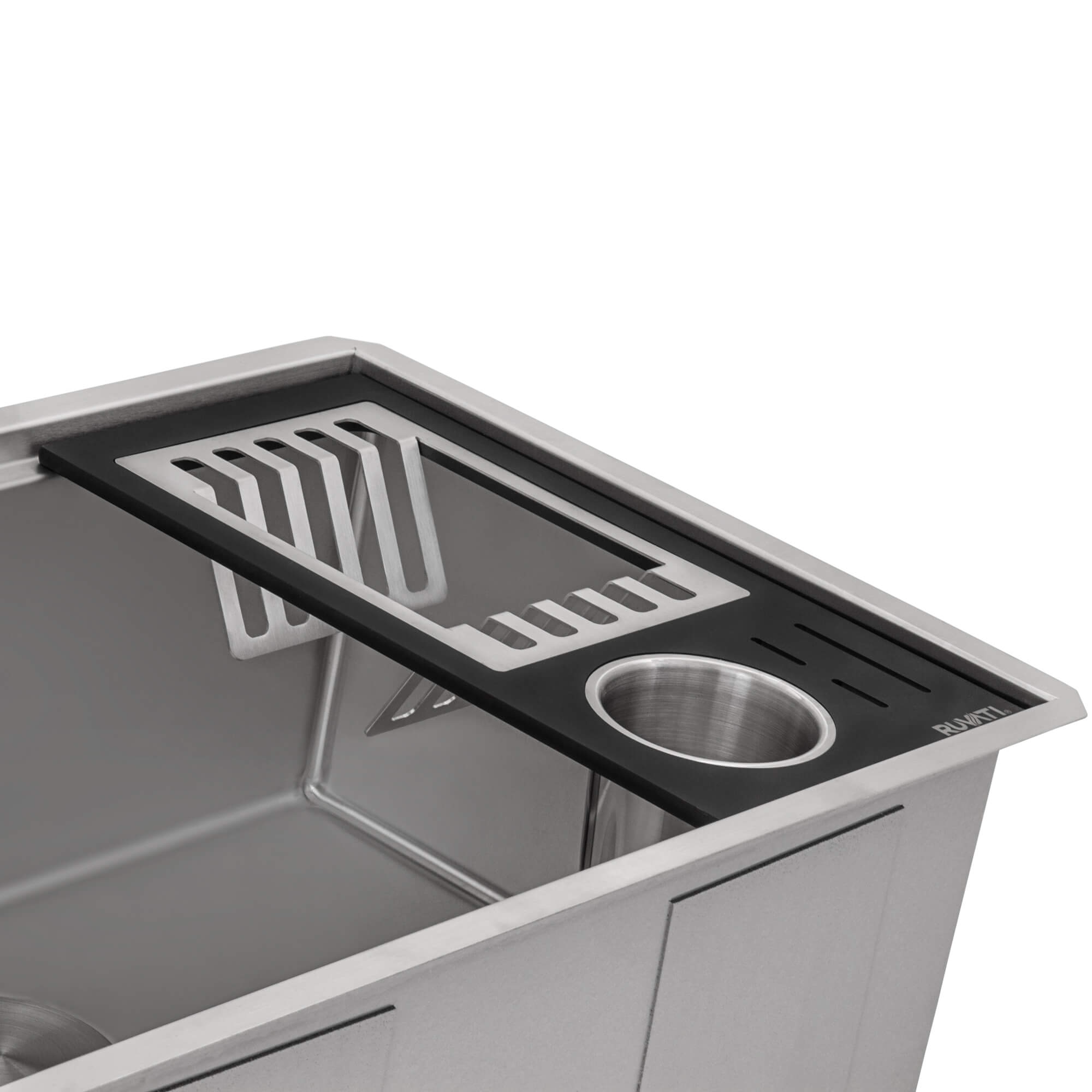 Alternate Image for Ruvati LedgeFit Black Composite Dish Plate and Silverware Caddy Drying Rack for Workstation Sinks, Solid Composite / Stainless Steel, Matte Black, RVA1542BWC