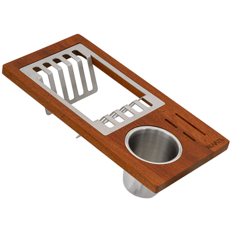 Main Image of Ruvati LedgeFit Wood Dish Plate and Silverware Caddy Drying Rack for Workstation Sinks, Wood / Stainless Steel, RVA1542