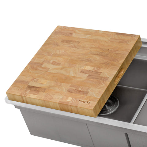 Main Image of Ruvati 17 x 16 x 2 inch thick End-Grain French Oak Butcher Block Solid Wood Large Cutting Board, RVA2445OAK