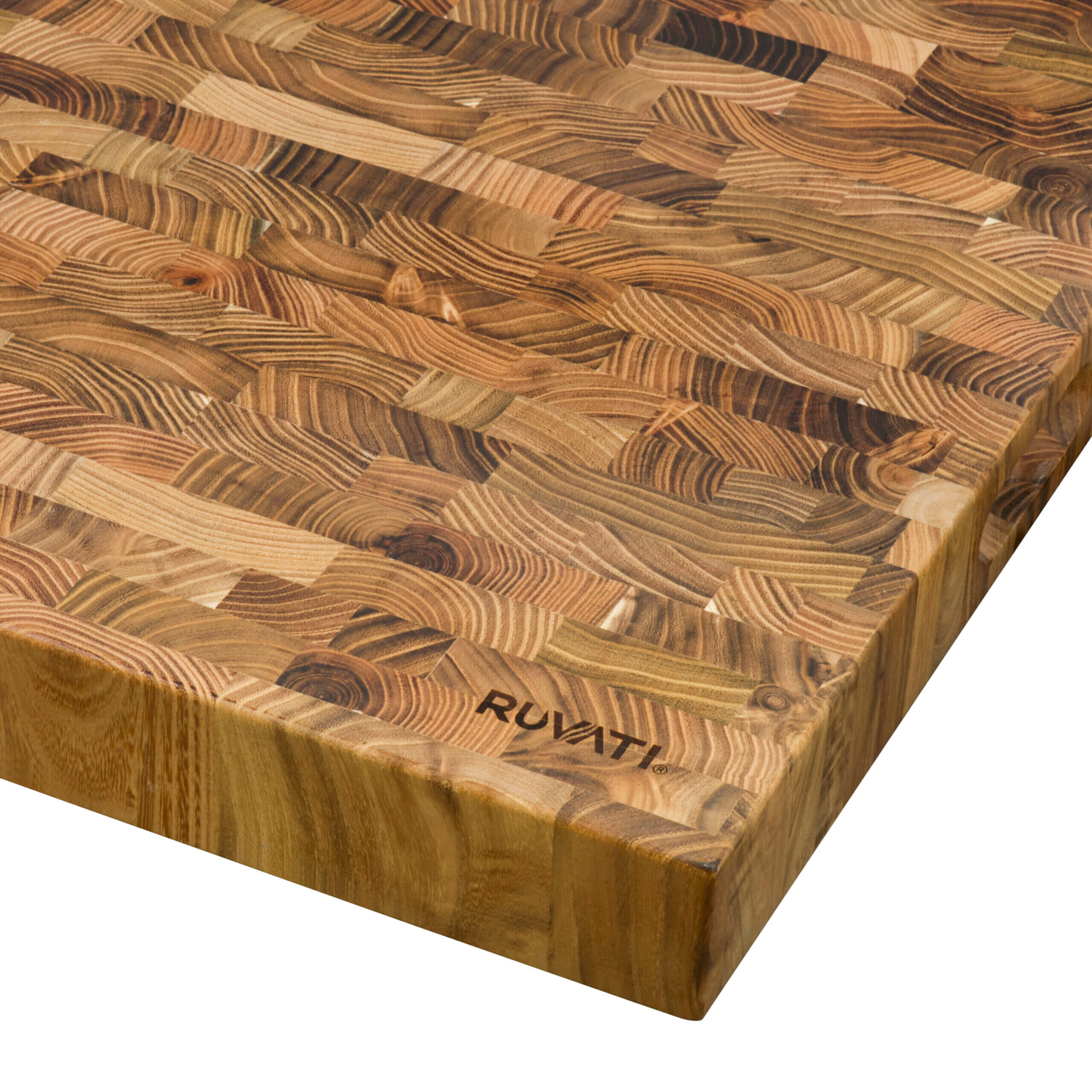 Alternative View of Ruvati 17 x 16 x 2 inch thick End-Grain Teak Butcher Block Solid Wood Large Workstation Cutting Board, RVA2445TKE