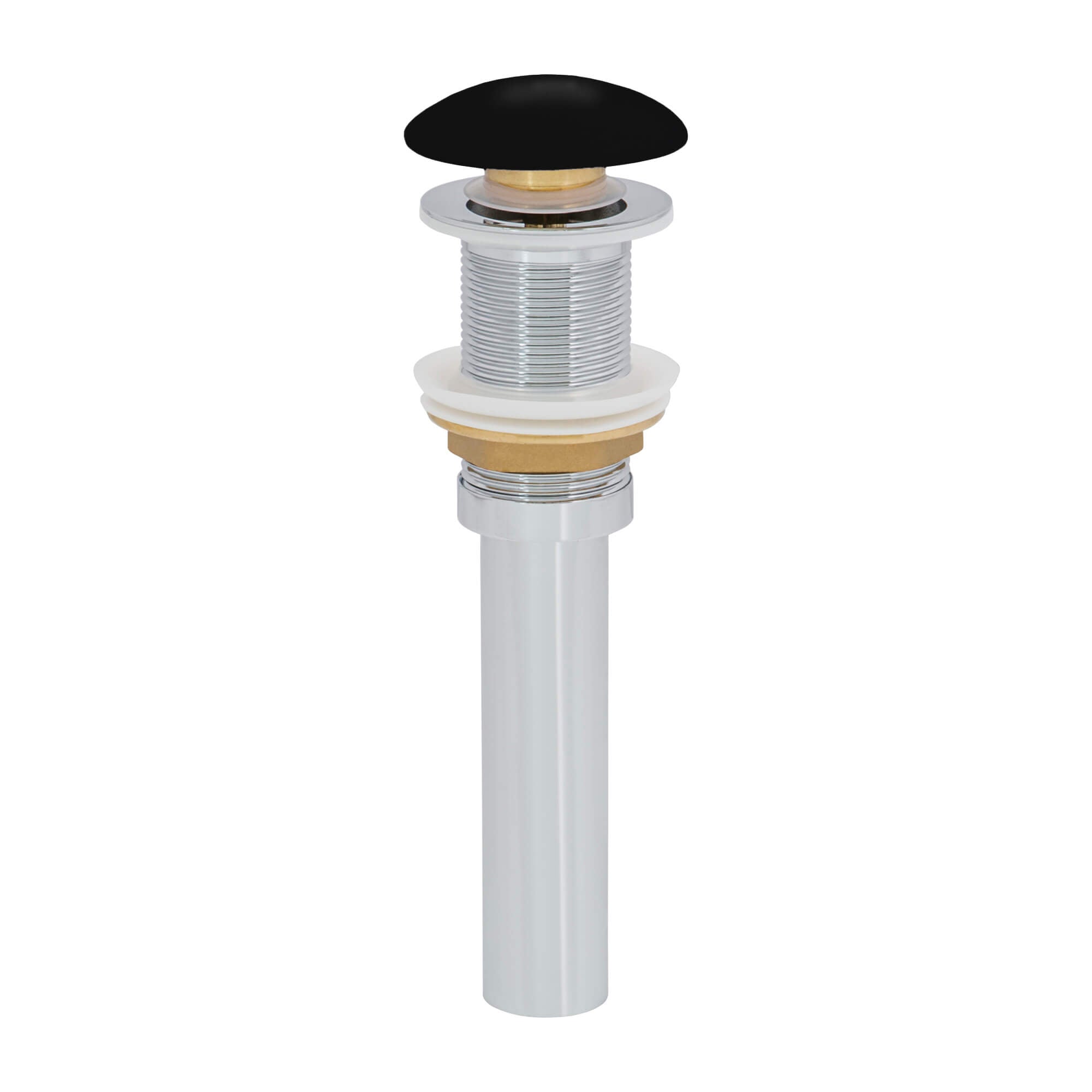 Ruvati Black Ceramic Top Push Pop-up Drain for Bathroom Sinks without Overflow- Brass, Glossy Black, RVA5102BK Product Image