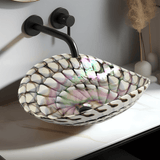 Ruvati 19 inch Murano Glass Art Vessel Seashell Decorative Pattern Bathroom Sink, Nautilus Brown, RVB3022
