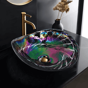 Alternate Image for Ruvati 19 inch Murano Glass Art Vessel Seashell Decorative Pattern Bathroom Sink, Cosmic Black, RVB3048