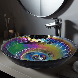 Alternate Image for Ruvati 16 inch Murano Glass Art Vessel Circle Decorative Pattern Bathroom Sink, Cosmic Black, RVB3049