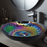 Main Image of Ruvati 16 inch Murano Glass Art Vessel Circle Decorative Pattern Bathroom Sink, Cosmic Black, RVB3049