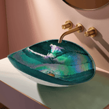 Main Image of Ruvati 19 inch Murano Glass Art Vessel Seashell Decorative Pattern Bathroom Sink, Seafoam Green, RVB3056