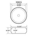 Dimensions for Ruvati Vista 16" Round Vessel Porcelain Above Counter Bathroom Sink, White, RVB0316
