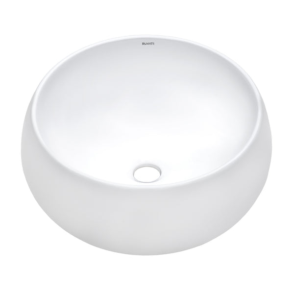 Main Image of Ruvati Vista 16" Round Vessel Porcelain Above Counter Bathroom Sink, White, RVB0316